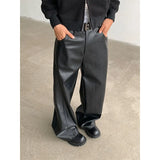 GETADME PU Leather Pants Men 2025 Spring Men's Punk American Fashion Hip Hip Men Wide-leg Mopping Trousers Windproof Dark Brown/Black
