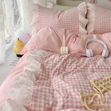 GETADME 3 Piece Sheet Set  pink plaid duvet cover Set ， comfortable Bedding Set Bedspread for All Season