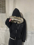 GETADME Autumn/Winter Y2k Women Aesthetic Harajuku Faux Fur Collar Hoodies Clothes Graphic Hip Hop Punk Gothic Zip Up Hoodies 2026 new