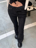 GETADME FDEY Stripe Slim Vintage Chic Jeans Zipper Pockets Fashion Low Waisted Button 90s Pants Streetwear All-match For Women