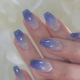 GETADME 24Pcs Rainbow Color Glow Cat Eye Press on False Nails with Glue Glitter Short Square Nails Sweet Cool Gradient Summer Fake Nails