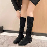 GETADME Women's fashion boots stylish round-toed designer high boots, simple nude pleated plus-size women's boots for autumn and winter