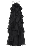 GETADME Chic Halter Pleated Women's Long Dress Flower Sleeveless Backless Cascading Ruffle Robe 2025 Summer Fashion Female Party Dresses