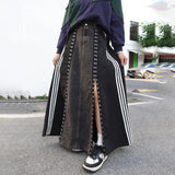 GETADME 240939 European American Personalized Buttons Woman A-line Skirt Loose Plus Size Patchwork Denim Long Skirts Faldas Mujer Saias