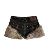 Korean Vintage Fluffy Patchwork Denim Skirt For Women Autumn New High Waist Skirts Y2k Grunge A-line Faldas Mujer