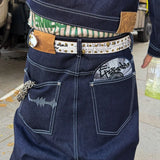 GETADME Y2k Dark Indigo Barrel Baggy Jeans Sound Wave Embroidery CD Pocket Decor Wide Leg Denim Pants Y2K Streetwear Loose Men Trousers