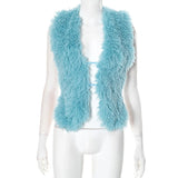 GETADME Sexy Temperament Fluffy Tops For Women High Street Y2K Nightclub Outfits Faux Fur Backless Lacing Solid 2025 Vest Waistcoat