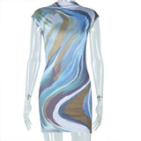 GETADME Ladies Backless Fashion Aesthetic Printing Short Sleeve High Waist Summer 2025 Bodycon Skinny Mini Party Dresses Vestidos