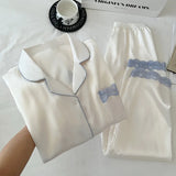 GETADME Women's Spring/Autumn Ice Silk Nightwear Set Luxurious Lace Trim Long-Sleeved Lightweight Homewear Actual Product Photography