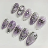 GETADME 30pcs 3D Dream Rose Press on Nails Heart & Animal Wave Fake Nail Short Almond Full Coverage Nail for Women&Girl False Nail Art