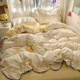 GETADME Ruffles Bedding Set Floral Style Duvet Cover Pillowcase with Bedsheet Skin-friendly Bed Linen Set Girls Room Bedclothes 이불세트