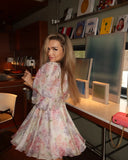 GETADME Flower Printed Short Puff Sleeve Mini Dress Women V Neck Beach Holiday Summer Short Vestido 2025 Seaside A-line Sexy Casual Gown