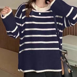 Women Striped Loose Warm Sweater O-Neck Long Sleeve Thicken Knitted Pullovers Casual Sweater For Women 2023 Autumn Winter