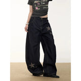 GETADME YIBASHU Women Vintage Baggy Black Star Jeans High Waist Denim Trousers 2000s Y2k Harajuku Aesthetic Wide Pants Trashy Clothes