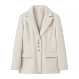 GETADME 2025 Women Winter Blazer Coat Turn Down Collar Warm Coat Turn Down Collar Fashion Design Blazer Feminino Tops Clothes