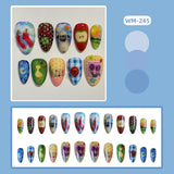 Getadme 24pcs Cute Cartoon Fake Nail Tips Oil Painting Series Printed Almond Press On Nail Sweet Cool Charming False Nail For Spicy Girl