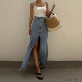 GETADME Irregular Split High Waist Vintage Denim Button Autumn Long Skirts Slimming Mujer All-match Casual Skirt Streetwear Winter 2025