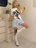 GETADME Y2k Striped Shorts for Women Harajuku Blue Baggy Elastic Waist Short Pants Korean Style Casual Fashion Retro Shorts