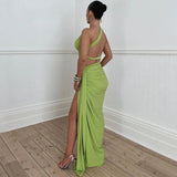 GETADME Summer Two Piece Sets Women long dress Suit 2025 Female sexy Split skirts Solid backless Clothing sets elegant Skirt set y2k ﻿