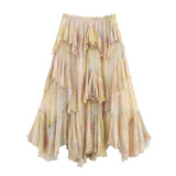 GETADME KONDALA Women Elegant Hippie Skirt Gradient Print Tiered Ruffled Long Skirts 2025 Summer Holiday High Street Boho Lady Skirts
