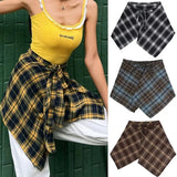GETADME Women's Removable Plaid Half Skirt for Women Girls American Retro Checkered Fart Curtain Versatile Korean Layering Short Skirt