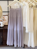 GETADME High Waist Long Skirt for Women Spring/Summer Pleated Elegant A-line Swing Style Solid Colored Casual Half Fairy Trend 2025