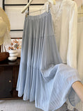 GETADME High Waist Long Skirt for Women Spring/Summer Pleated Elegant A-line Swing Style Solid Colored Casual Half Fairy Trend 2025