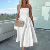 GETADME Women Fashion Solid Color Banquet Dress Elegant Temperament Big Hem Long Dress Sexy 2025 One Shoulder Sleeveless Party Dresses