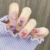 GETADME 24Pcs Pink Cat Blue Love Cute Short Ballet Press on False Nails Sweet French Cat Eye Bow Star Designs Style Detachable Nails Set