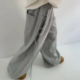 GETADME Y2K Side Eyelet Sweatpants Lace Up Drawstring Pants Streetwear Women Korean Pop Clothes Trend Harajuku Classic Baggy Trousers
