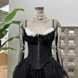 GETADME Elegant Ruffle Lace Flower Camisole Bowknot Buckle Slim Crop Tops Tank Sweet Lace Corset Travel