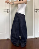 GETADME New American women black high street vibe wide-leg jeans for autumn and winter for men and women washed loose straight pants