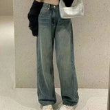 Lucyever Jeans for Women Vintage Streetwear Baggy Y2K Denim Trousers Female 2024 Spring Summer New High Waist Straight Leg Pants