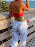 Women Sexy Y2k Tie Dye Basics Camis Wrap Chest Tube Tops Print Boat Neck Strapless Tank Tops Summer Backless Bandeau Crop Tops