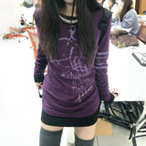 GETADME Japanese Y2k Letter Print T-shirt Women Grunge 2000s Style Vintage  Long T-Shirt Harajuku American Retro Long Sleeve Purple Tops