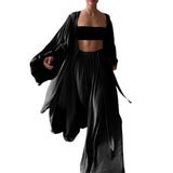 GETADME 2025 Spring Soft Women Three Piece Set Fashion Wrap Cardigan Tops And High Waist Pants Suit Female Casual Tracksuits Homewear