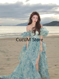 GETADME Evening Party Dress 2025 Summer Short Puff Sleeve Khaki  Print Organza Women Floor-Length Overlength Princess Long Dress Female