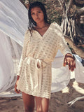 GETADME Sexy Shirt V-neck Bell Sleeve Hollow Out Knitted Belted Beach Mini Dress 2025 Summer Swimsuit Cover Up Women's Casual Outfit K16