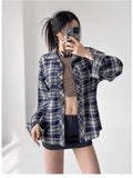 Getadme Tawaaiw American Retro Loose Plaid Shirt Women Clothes Long Sleeve Korean Fashion Spring Casual Shirts Streetwear Tops Blouse