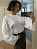 GETADME Tossy White Casual Autumn T-shirt Pullover For Women Bandage High Waist Long Sleeve Commute Loose Tee Female Solid T-shirt 2025