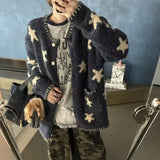 GETADME Vintage Star Knitted Cardigan Women Harajuku Print Sweater Outerwears Winter Korean Long Sleeve Knitwears Ladies Casual Jumpers