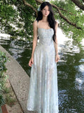 GETADME Korean Maxi Printing Dresses for Women 2025 Vestidos De Mujer Slim Waist Temperament Robe Femme Fashion Sexy Summer Slip Dress