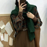 Getadme Vintage Plaid Shirt Women Harajuku Retro Long Sleeve Oversized Blouse Korean Streetwear Turn Down Collar Loose Casual Tops