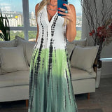 GETADME New Casual V Neck Tie Dye Printing Ladies Sleeveless A Line Comfortable Maxi Dresses Summer Beach Party Vestidos 2025