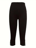 GETADME 2025 Cross border Summer Mid waist Elastic Solid Color Seven point Pants Tight Fashion Sexy Button up Casual Pants for Women
