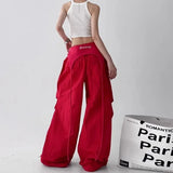 GETADME Y2K Red Patchwork Parachute Chic Pants Women Autumn Loose Streetwear Wide Leg Pants Female Hip Hop All Match Straight Trousers