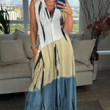 GETADME New Casual V Neck Tie Dye Printing Ladies Sleeveless A Line Comfortable Maxi Dresses Summer Beach Party Vestidos 2025