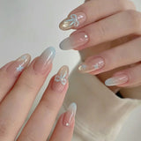 GETADME 24Pcs Short Oval Head Blush Pink Press on Nails with Simple Designs Almond Nails Wearable Acrylic Full Cover Nail Tips with Glue