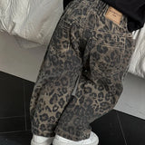 GETADME Hip Hop Casual Loose Children's Pants Children's Four Seasons Pure Cotton Leopard Pattern Jeans Trendy Casual Pants