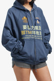 GETADME Y2K Vintage Harajuku Hoodie Women Men Chinese Letter Print Zip Up Sweatshirt Retro Graffiti Streetwear Oversized Loose Jacket